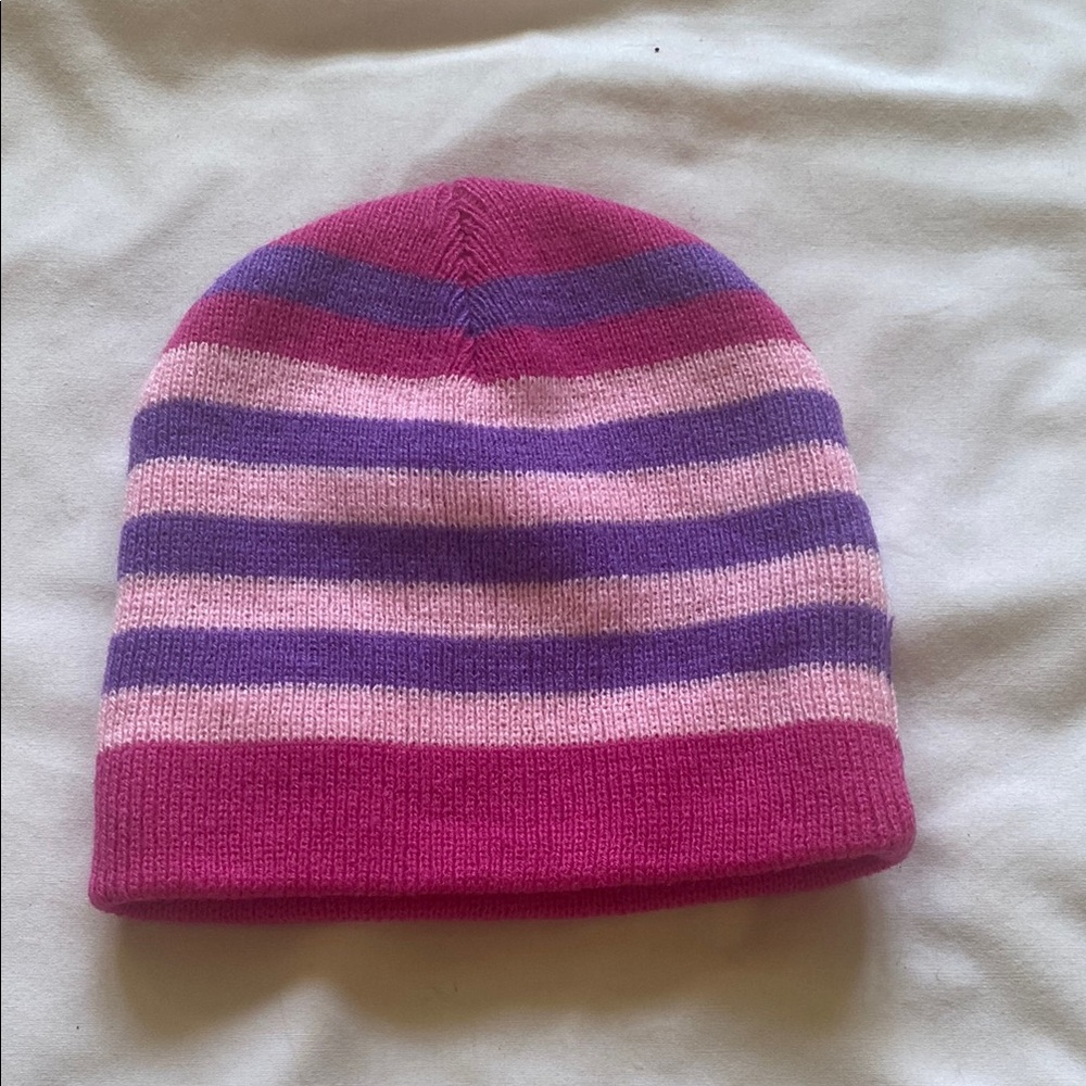 Striped Pink and Purple Kids Beanie